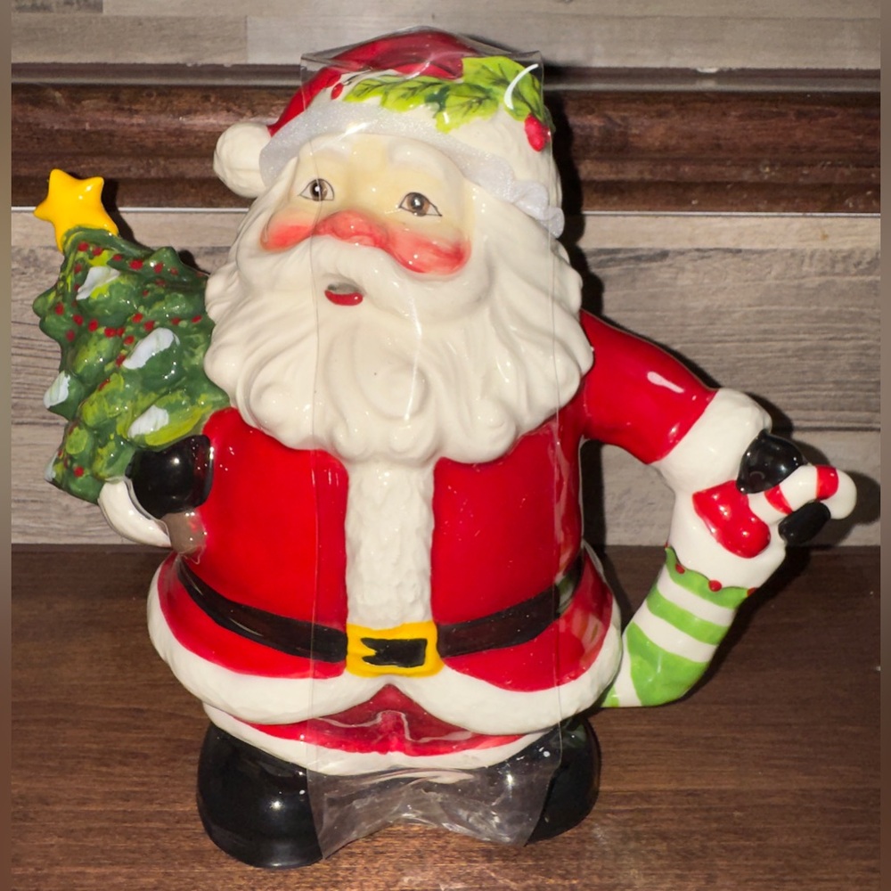 Super Cute 🥰 Blue Sky Clayworks Holiday Collection SANTA XMAS TREE/ TEAPOT